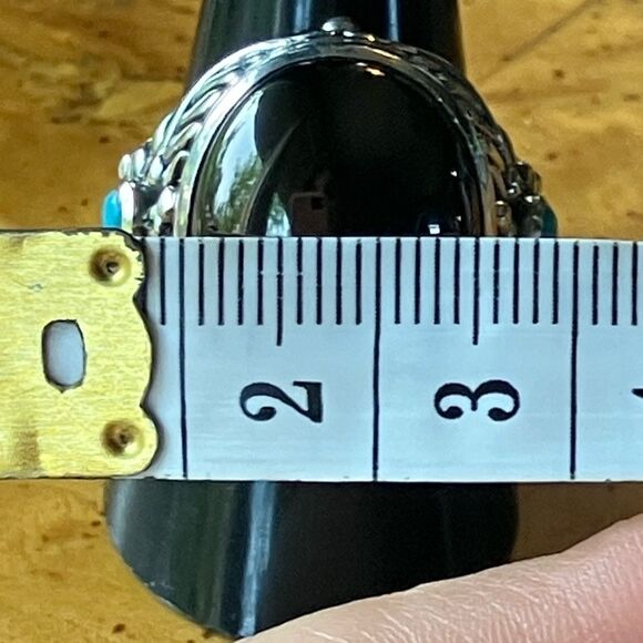 Natural Shungite Sleeping Beauty Turquoise Sterling Silver Cocktail Ring Size 9 - Picture 7 of 9
